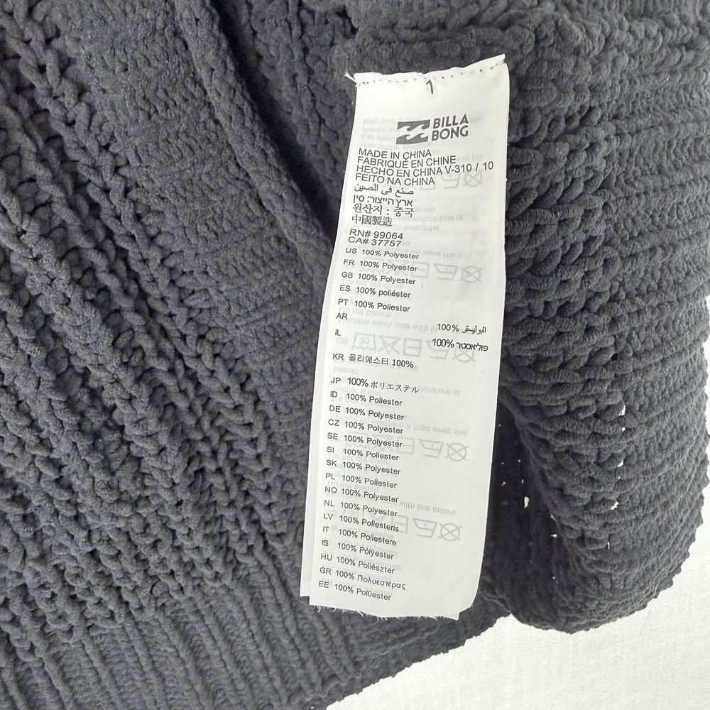 Billabong Open Front Ribbed Knit Cardigan Sweater with Pockets  M Black - Picture 5 of 13